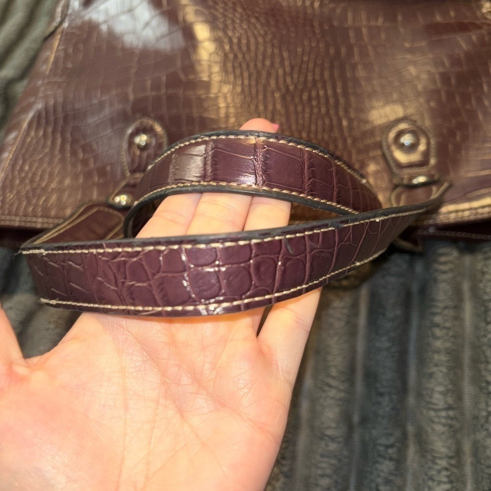 Croc embossed tote shoulder bag / laptop bag purse burgundy, Large - Picture 7 of 11